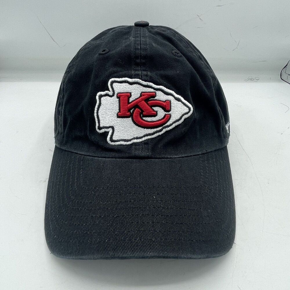 '47 Clean Up Kansas City Chiefs KC Logo Black Strapback Dad Cap Hat NFL Mens
